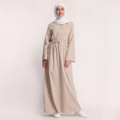 China Viable Wholesale High Quality New Arrivals Sheath Long Belt Elastic Striped Islamic Clothing Muslim Dress for sale