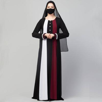 China 2022 Summer Kaftan Women High Quality Multi Colored Abaya Dress Causal Large Size Maxi Causal Muslim Crew Neck Long Sleeve for sale