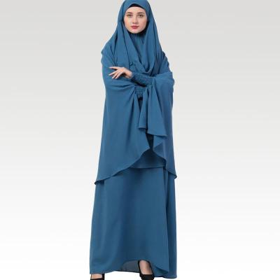 China Long Sleeve Islamic Dress Muslim Ramadan Prayer Clothing Sets Abaya Two Piece Set Islamic Niqabn Combined Clothing Blue Khimar for sale