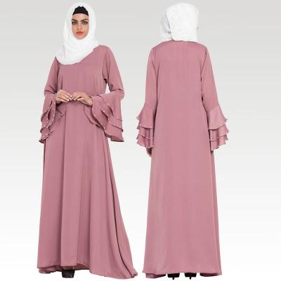 China Pink Factory Abaya Kaftan Abaya Islamic Women's Elegant Long A Line Hijab Custom Made Simple Flared Long Sleeves Dress for sale