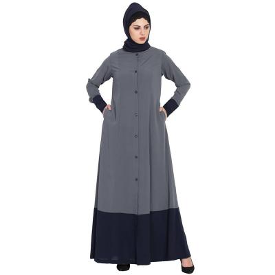 China Dubai 2022 new fashion double color front abaya blue gray open muslim dress abaya latest double for women for sale