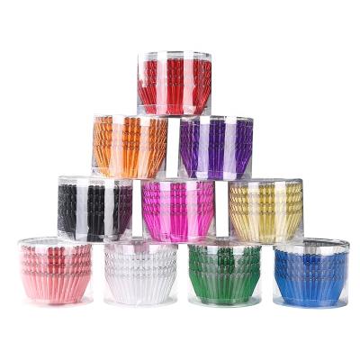 China 100 Pcs Disposable Greaseproof Aluminum Foil Cupcake Liners Christmas Wedding Party Dessert Cups for sale