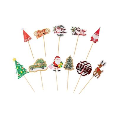 China Topper New Design Christmas Tree Santa Disposable Cake Decoration Birchwood Picks Cake Accessory for sale