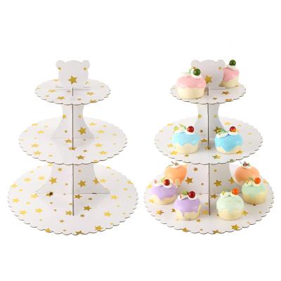 China 3 Tier Disposable Paper Cake Stands Customized Factory Price Cardboard Sandwich Cupcake Holder for sale