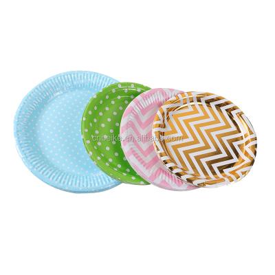 China Disposable Pink Chevron Paper Plate Christmas Cake Bulk Plates Novelty Paper Plates for sale