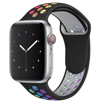 China 2022 New Soft Silicone Sport Silicone Watch Straps For Apple Watch 38mm 40mm 42mm 44mm 41mm 45mm Rainbow Color Watch Bands for sale