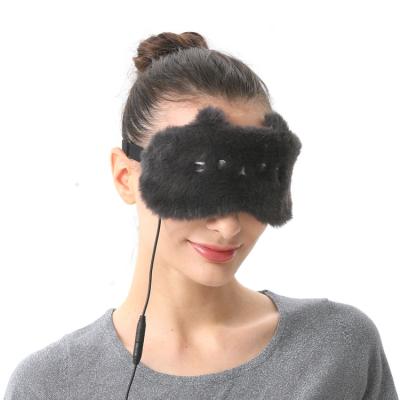 China Anti-puffiness Cat Adjustable Plush Cute Black USB Heated Eye Mask With Embroidery for sale