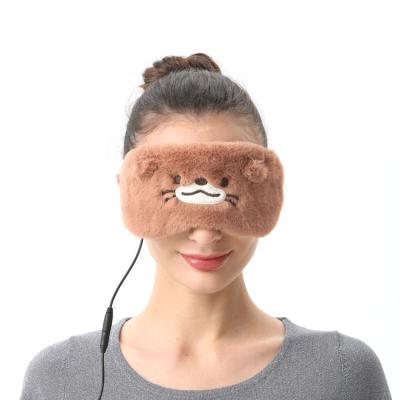 China Anti-Puffiness Dark Brown Beaver Soft Plush Cute Dog Shape USB Heating Eye Mask For Sleeping for sale