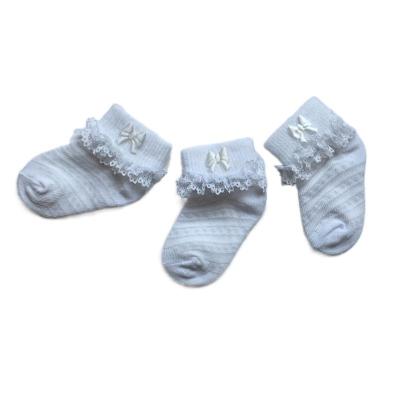 China Anti-slip sheer color baby lace socks with white lace and white bow for little girl lace socks for sale