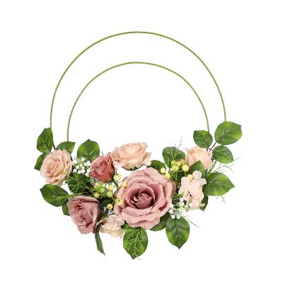 China Artificial Flower Rose Plastic Leaf Wreath Christmas Metallic Spring Garland For Wedding Party Home Decoration for sale