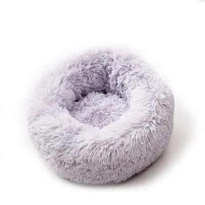 China Quick Release Pet Cat Bed Round Plush Warm Comfort Dog Bed Mat Soft Luxury Pure Color Deep Sleep Nest for sale