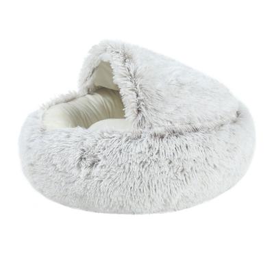 China Long Plush Dog Bed Cat Bed Soft Cat Warm Round Stocked Plush House Bed for Small Dogs for Cats Nest for sale