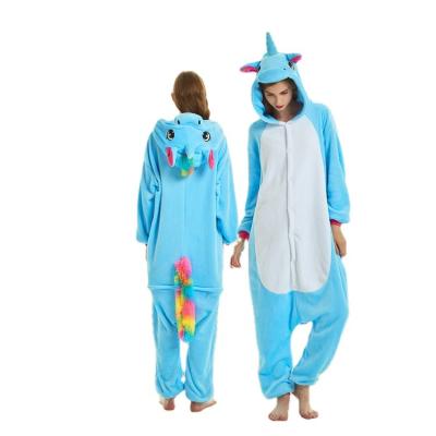 China Warm Flannel Unicorn Pajamas Sets Women Men Anti-pilling Adult Pajamas Hooded Cartoon Animal Sleepwear for sale