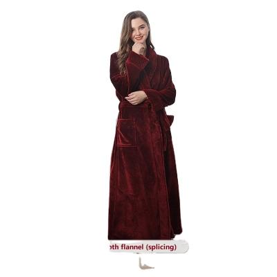 China Anti-pilling new winter thick plush ladies integral pajamas fitted couples nightgown super plain ladies bathrobe along for sale