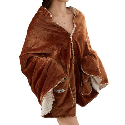 China Wholesale Multifunctional Anti-Static Keep Warm Cape Blanket Plaid Knit Shawl Fleece Blanket for sale