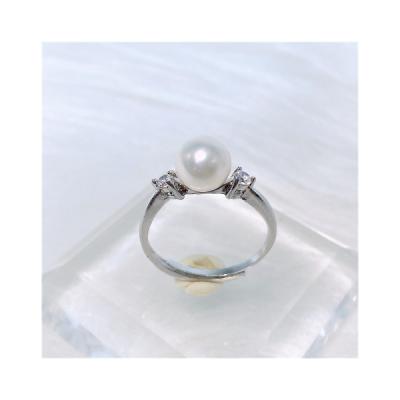 China Modern Two Stones With Beads Size 6-6.5Mm Round 925 Silver Bead Open Zircon Ring Adjustable for sale