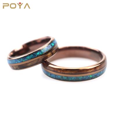 China FASHIONABLE Vintage Coffee Color Tungsten Ring With Blue Opal Wood Arched 4mm Inlay for sale