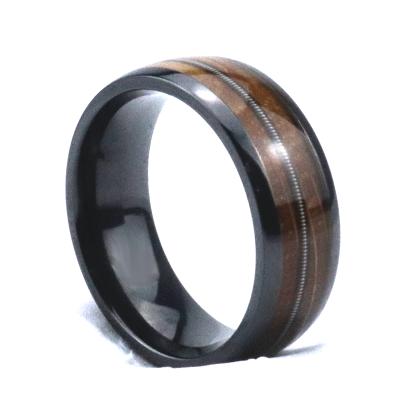 China Poya 8mm CLASSIC Titanium Black Torque Rings With Silver Koa Guitar String Wood Inlay for sale