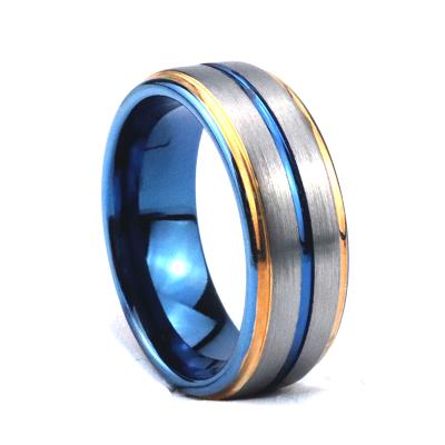 China Poya CLASSIC High Quality Mens Brushed Tungsten Ring With Anodized Blue Aluminum 8mm Sleeve for sale