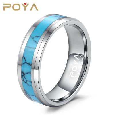 China 8mm High Polished Tungsten Carbide Turquoise Inlay Wedding Band Rings POYA Women Romantic Jewelry Men for sale