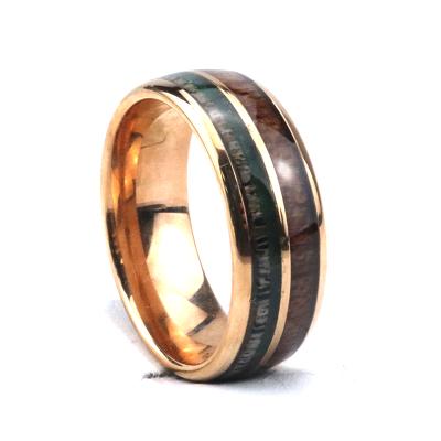 China Poya 8mm CLASSIC Green Lazulite Antler Wood Inlay Rose Gold Tungsten Finger Rings For Women for sale