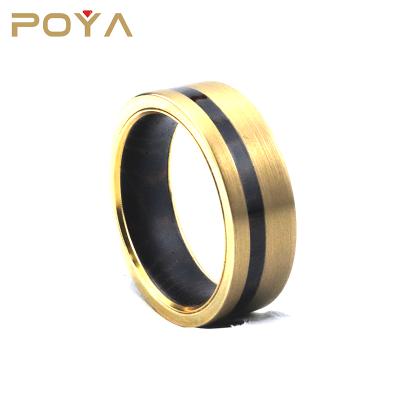 China CLASSIC African Poya 8mm Wenge Wood Marquetry Gold Plated Tungsten Ring With Wood Sleeve for sale