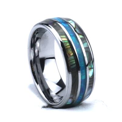 China Poya CLASSIC Men's Three Style Fluted Abalone Opal Inlay Silver Tungsten Ring 8mm New for sale