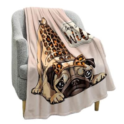 China Modern High Quality Yellow Cute Dog Leopard Warm Flannel Blanket for sale