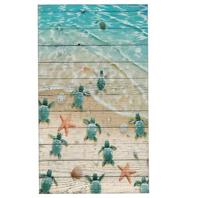 China Skin Friendly 100% Water Absorbent Polyester Country Vintage Turtle Wood Starfish Pattern Towel for sale