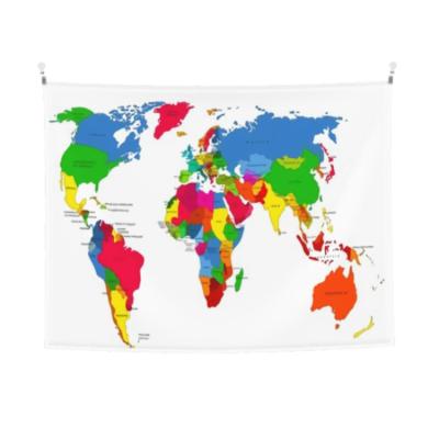 China Map Tapestry Wholesale One Side Printing Customized Colorful World Map Wall Hanging Tapestry for sale