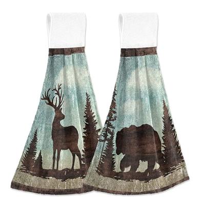 China Clearly Printing Unique QUICK DRY Customize Design Retro Black Bear Forest Deer Hand Towel for sale