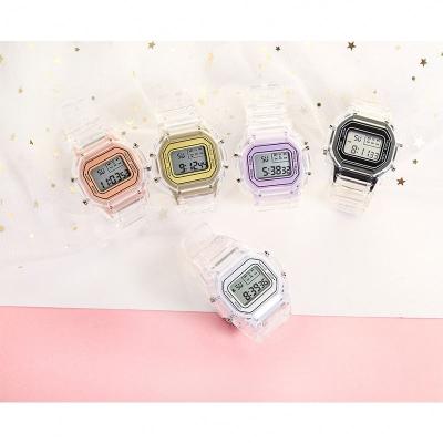 China 2021 Wholesale High Quality Style Couples Auto Date Factory Students Waterproof Small Square Transparent Sports Digital Wrist Watch for sale