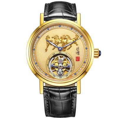 China No.1 Power Reserve Men's Super Top Luxury Gold Tourbillion Watches Natural Diamonds Hand Wind Watch Inlaid With Natural Jade for sale