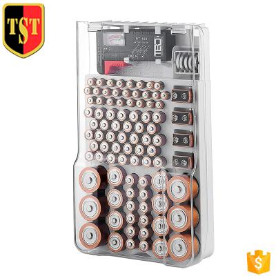 China Folding Battery Organizer Storage Case with Hinged Clear Cover Includes a Removable Battery Tester for sale