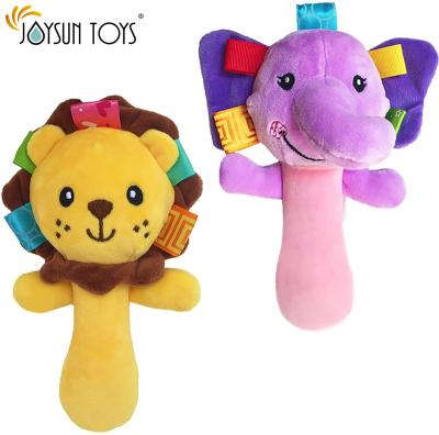 China Kids Playing JOYSUN TOYS Cartoon Plush Baby Soft Toy Hand Rattle Squeaker Sticks for Toddlers - Elephant and Lion for sale