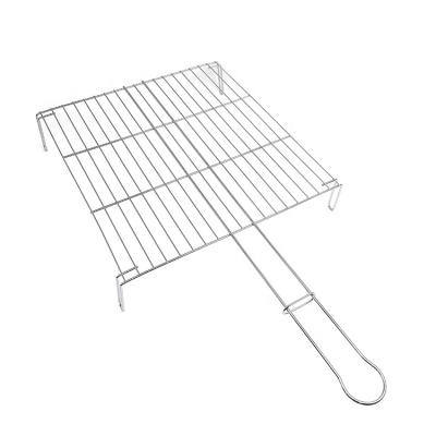 China Corrosion Resistance BBQ Grill Grate With Handle, Exterior Chrome Plated Wire BBQ Grill Rack, Portable BBQ Grilling Wire Mesh Grid for sale