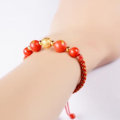 China Handmade Lucky Feng Religious Bracelet Chinese Red Rope Bracelet Cinnabar Beads Weave Bracelet For Women for sale