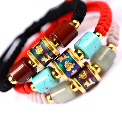 China LONGJIE Handmade Braided Rope Bracelet 999 Religious Six-character Silver Word True For Men for sale