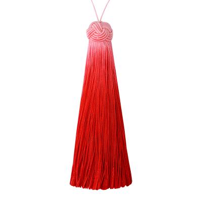 China Wholesale Design Handwoven Clothing Curtain LONGJIE Factory Fashion Hanging Tassel With Pineapple Hat 11 Colors Gradient Winded Tassel for sale