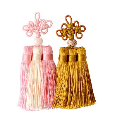 China LONGJIE Decorative Factory Wholesale New Design Chinese Knot Double Colors Three Tier Tassel For Bags And Clothes Accept Customized for sale