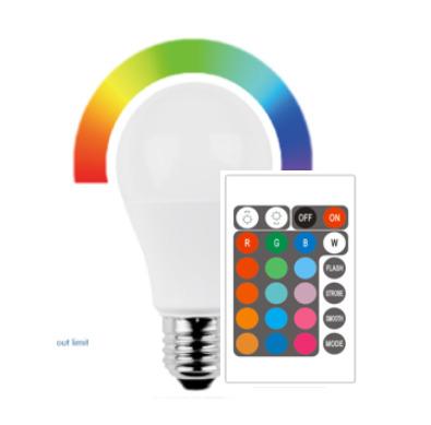 China Smart lighting A60 full color 9w dimmable household hotel / home remote control led bulb rgb+CW lamp for sale