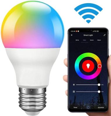 China Household Hotel/Home Light Control APP WW CW+RGB Smart Mobile Change A60 9w led wifi light bulb for sale