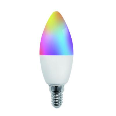 China Hotel/household dimmable zigbee tuya appli candle lux C35 5w 7w 9w E14 led RGB+CW RGB smart light bulb for sale