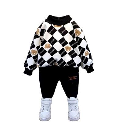 China Hip Hop factory wholesale children's costumes sell 2021 autumn cotton pajamas boys sweaters solid color long sleeve sweaters + leggi for sale