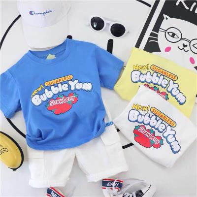 China Korean vintage children's summer new boy suit 2021 summer wear treasure printed T-shirt children's short sleeve denim shorts for sale