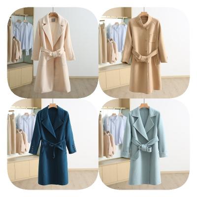 China New Design Autumn Winter Women Girls Long Sleeve Ditch Button Lapel Fashion Woolen Coats Breathable Crossover Wholesale Long Coats for sale