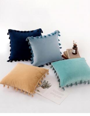 China Sustainable Ins Tassle Pillow Case Velvet Sofa Cushion Cover Solid Color Plush Pillow Cover for sale