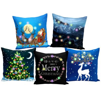 China PORTABLE Hot Selling Short Plush Christmas Lights LED Cushion Cover Manufacturers Wholesale Polyester Pillow Cover for sale