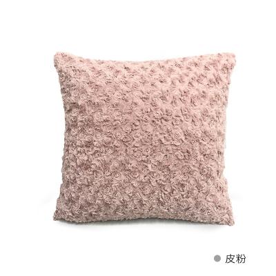 China New Design Viable Rose Flower Plush Pillowcase Nordic Style Wholesale Solid Color Polyester Cushion Cover for sale