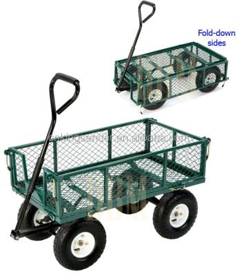 China Trlloey steel garden cart or garden mesh four wheel home all folding trolley garden nursery cart traction cart terrian cart for sale